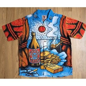 Vintage Mambo Loud Button Up Shirt Mens Size L Mambo Bitter Surfwear Beer Rayon